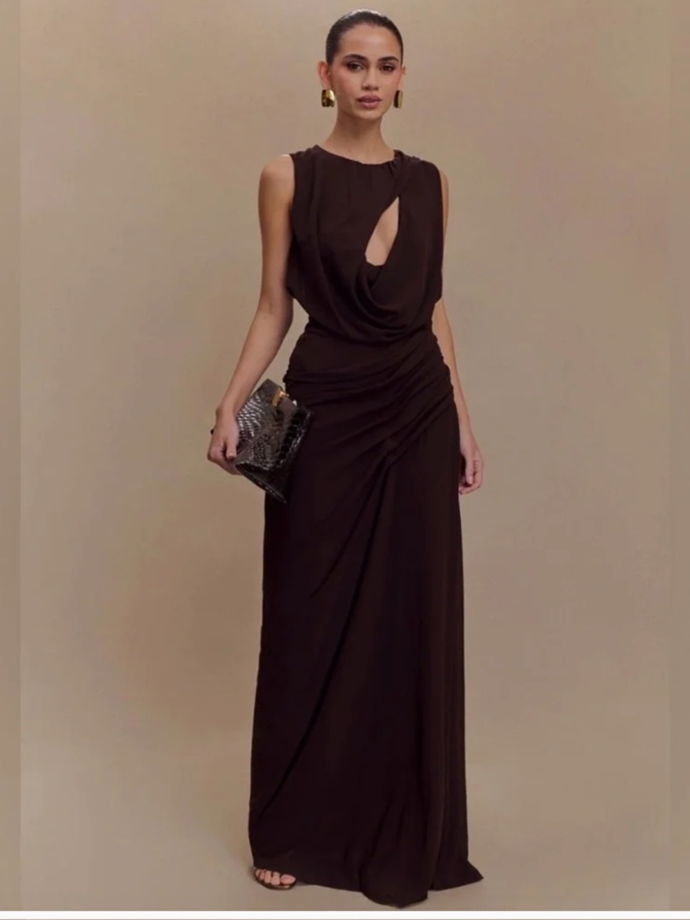 Meshki Oria Chiffon Maxi Dress in Cacao Brown